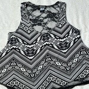 Wet Seal Black and White Chevron Lace Tank Top